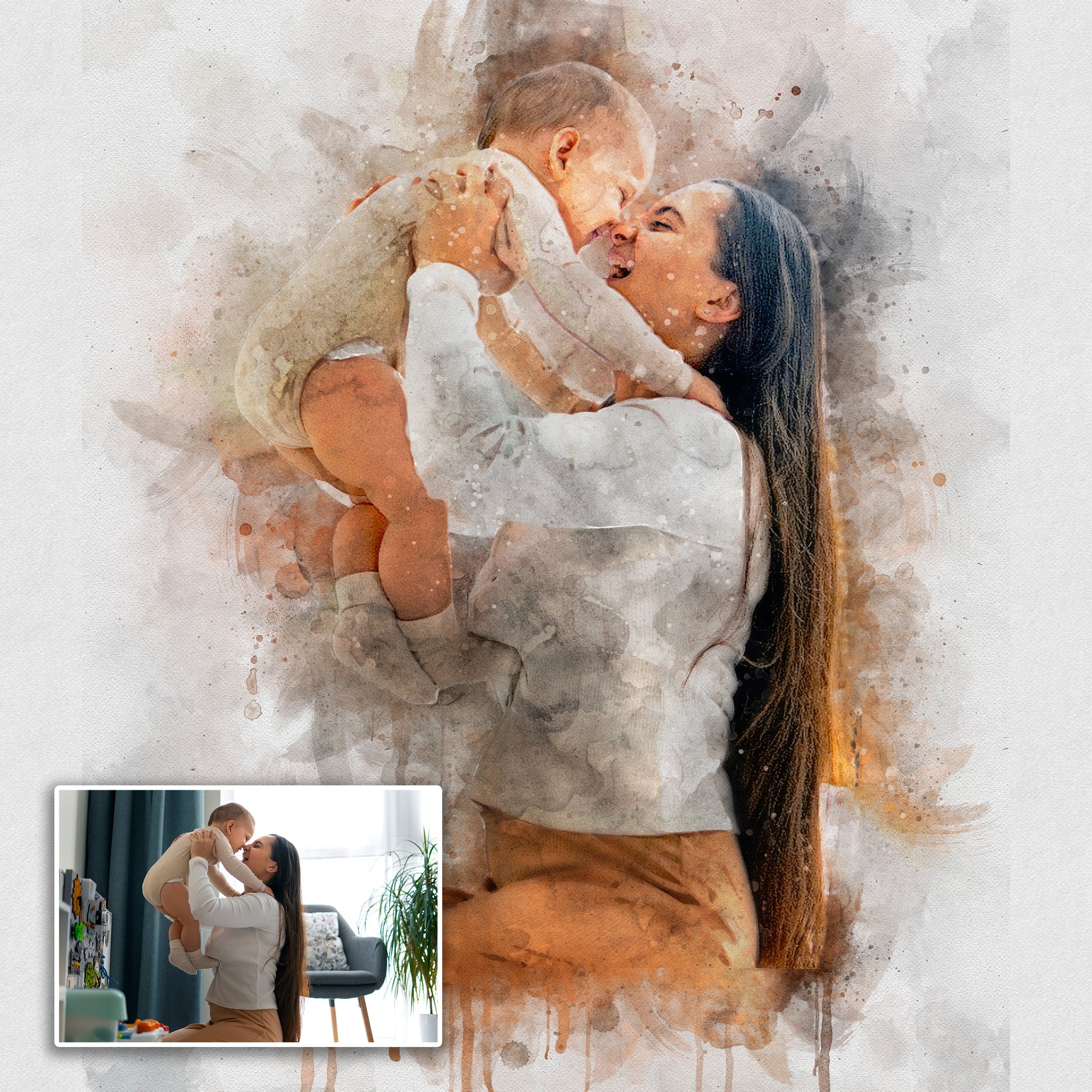 Gift For Mom Watercolor Portrait Custom Wall Art on sale at MyriadMart