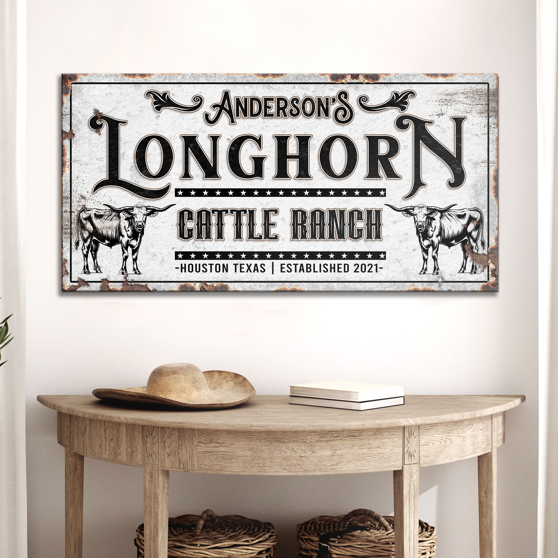 Personalized Long Horn Cattle Sign on sale at MyriadMart