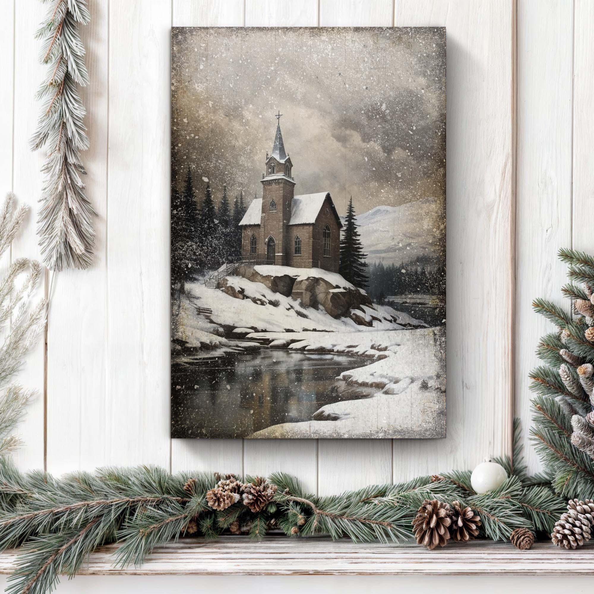 Vintage Church Christmas Wall Art II on sale at MyriadMart