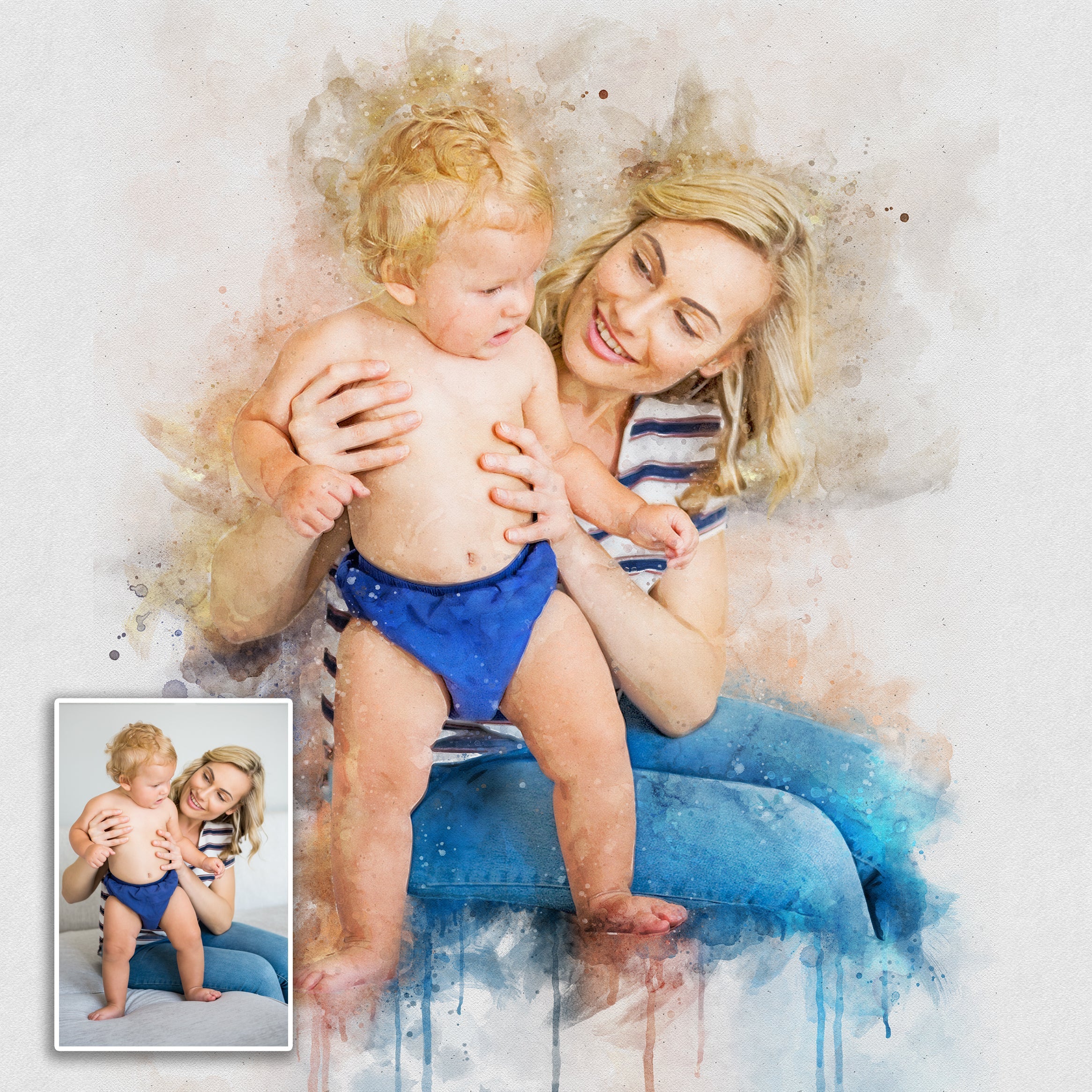 Gift For Mom Watercolor Portrait Custom Wall Art on sale at MyriadMart