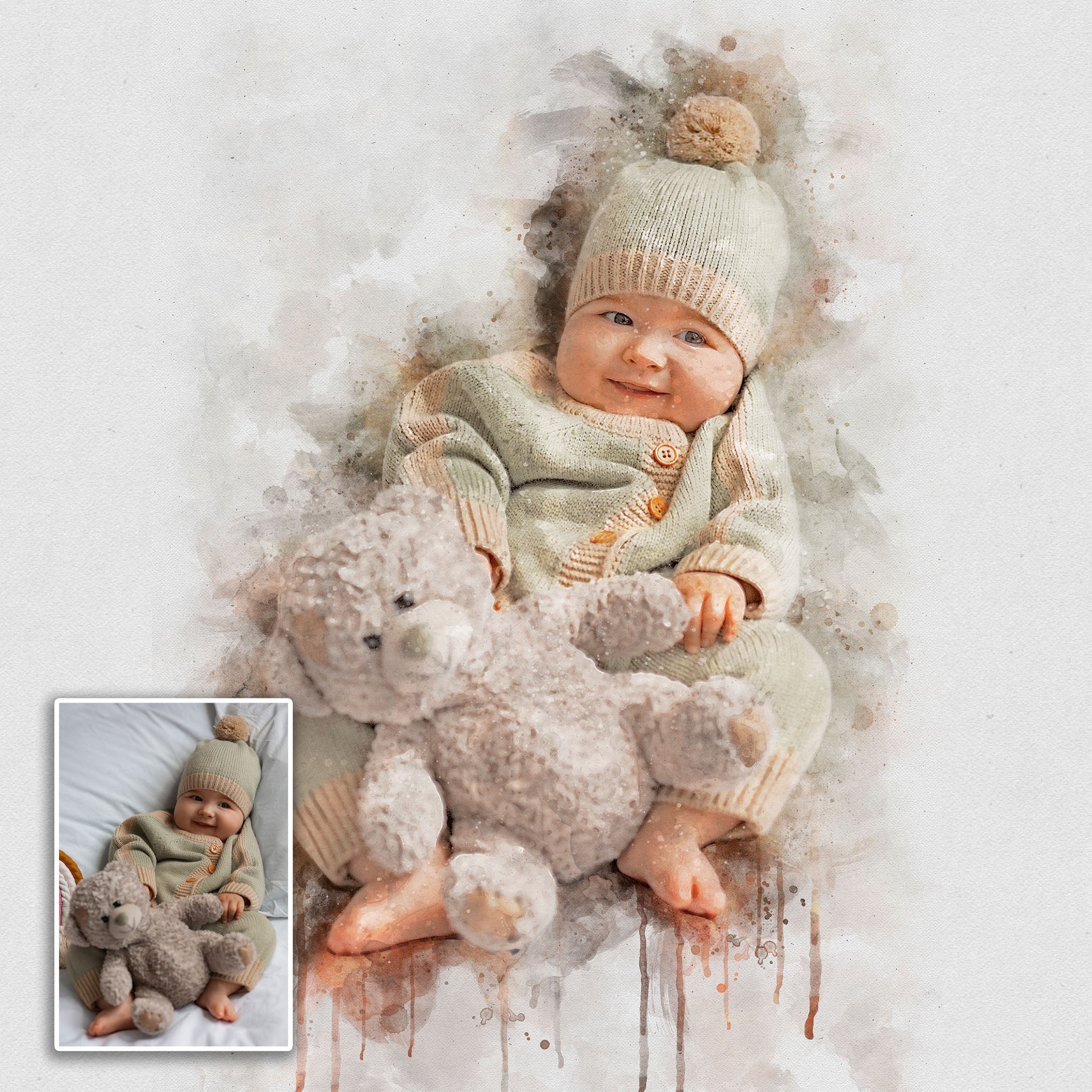 Newborn Baby Watercolor Portrait Custom Wall Art on sale at MyriadMart