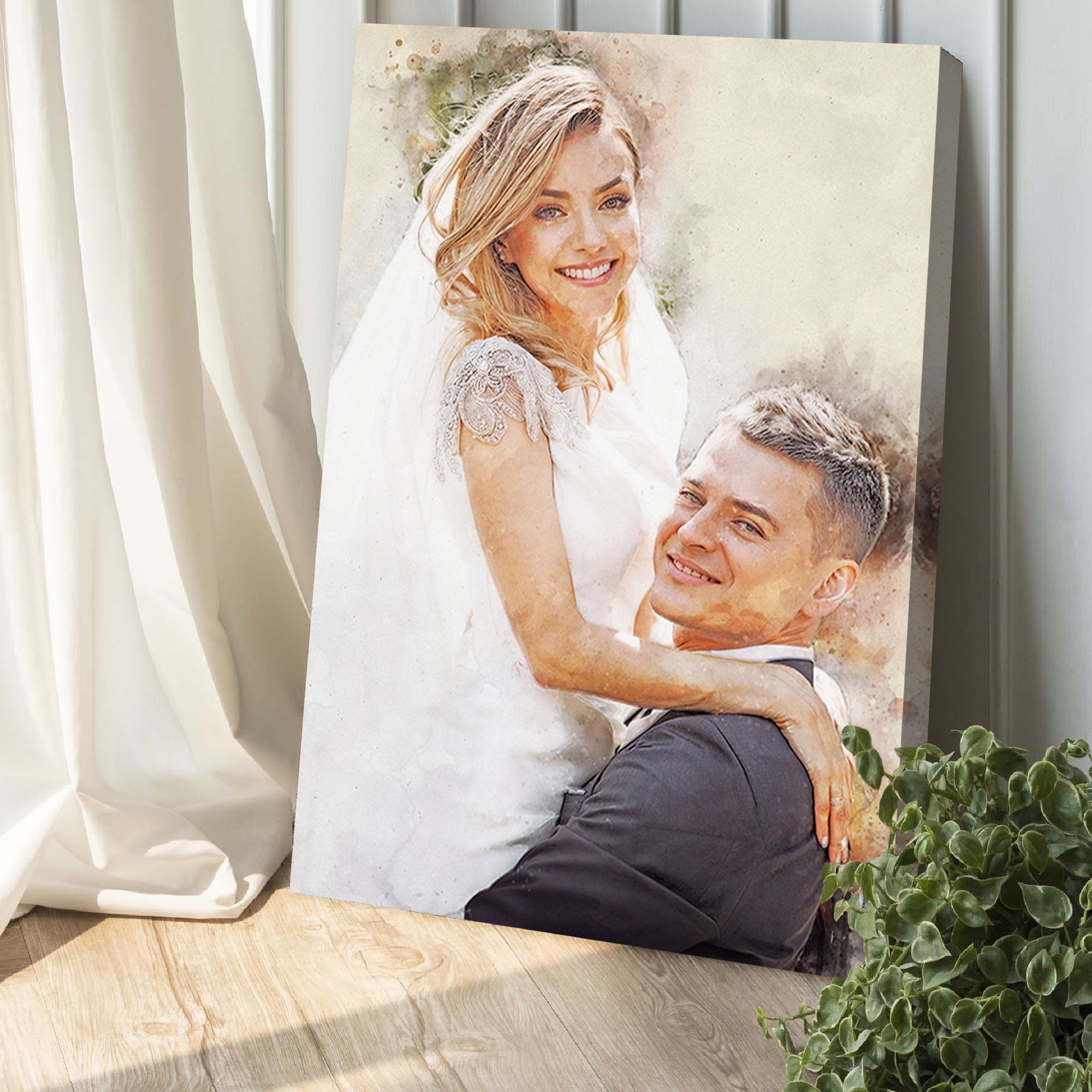 Gift For Spouse Watercolor Portrait Custom Wall Art on sale at MyriadMart