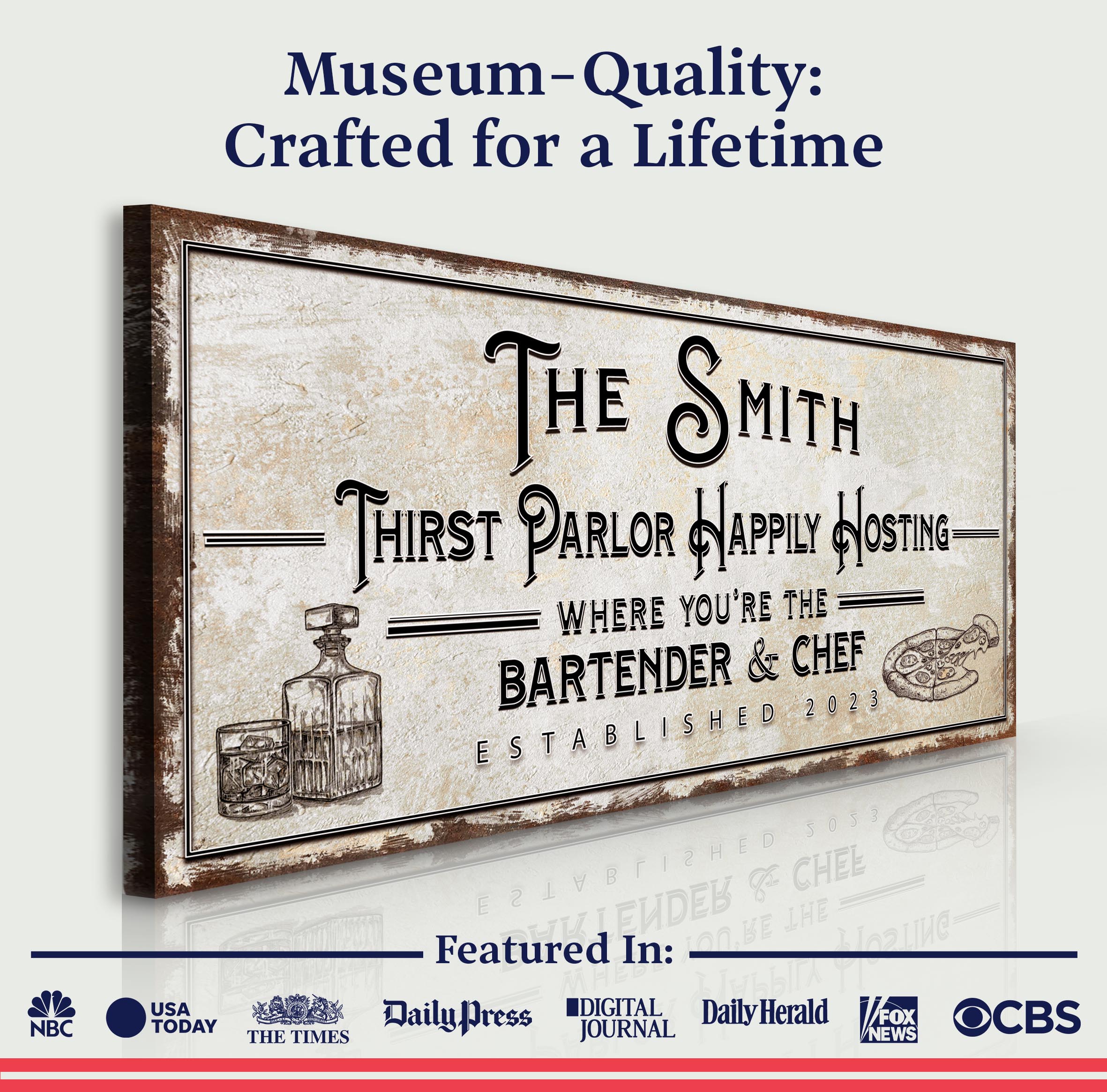 Family Thirst Parlor Happily Hosting Sign on sale at MyriadMart