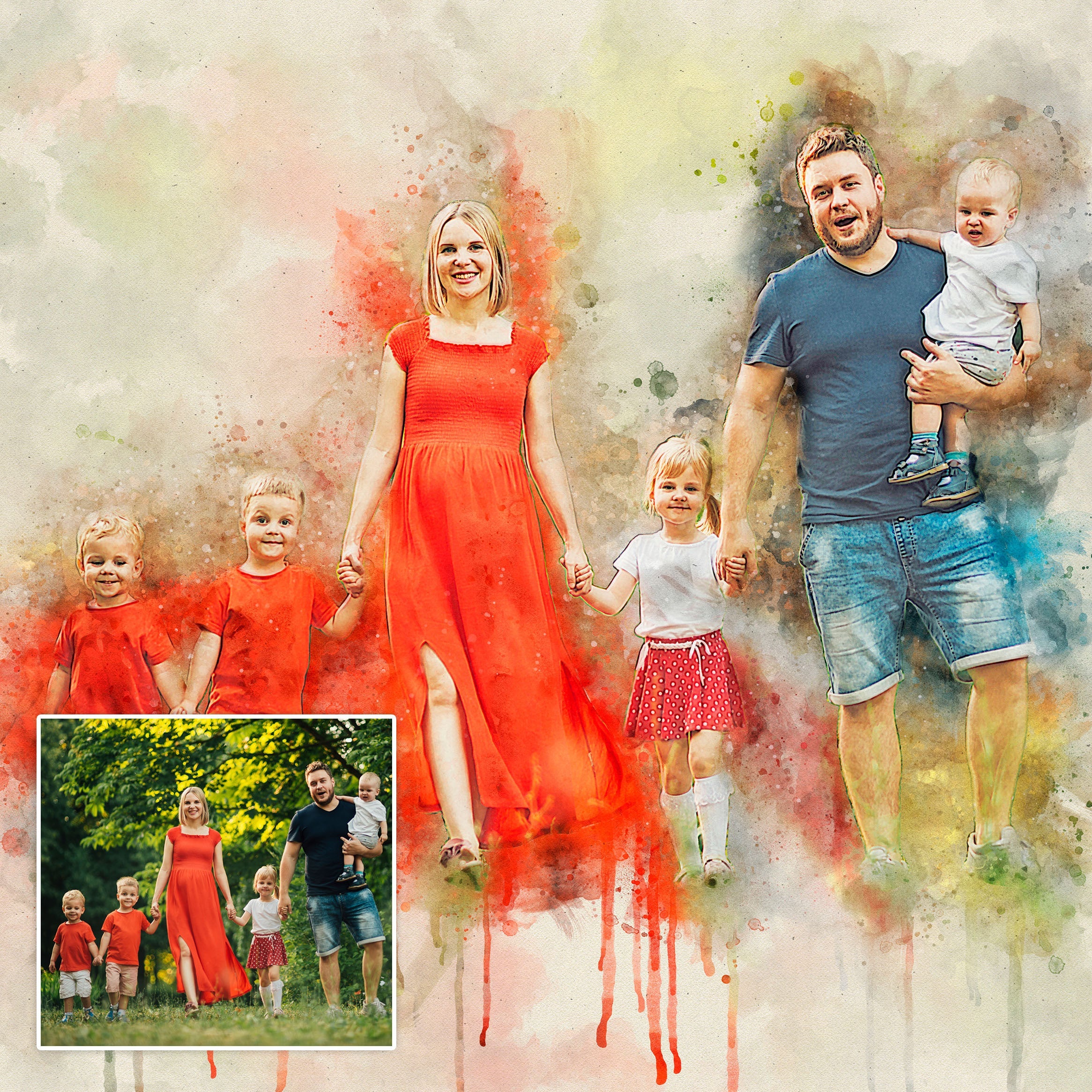 Family Watercolor Portrait Custom Wall Art on sale at MyriadMart