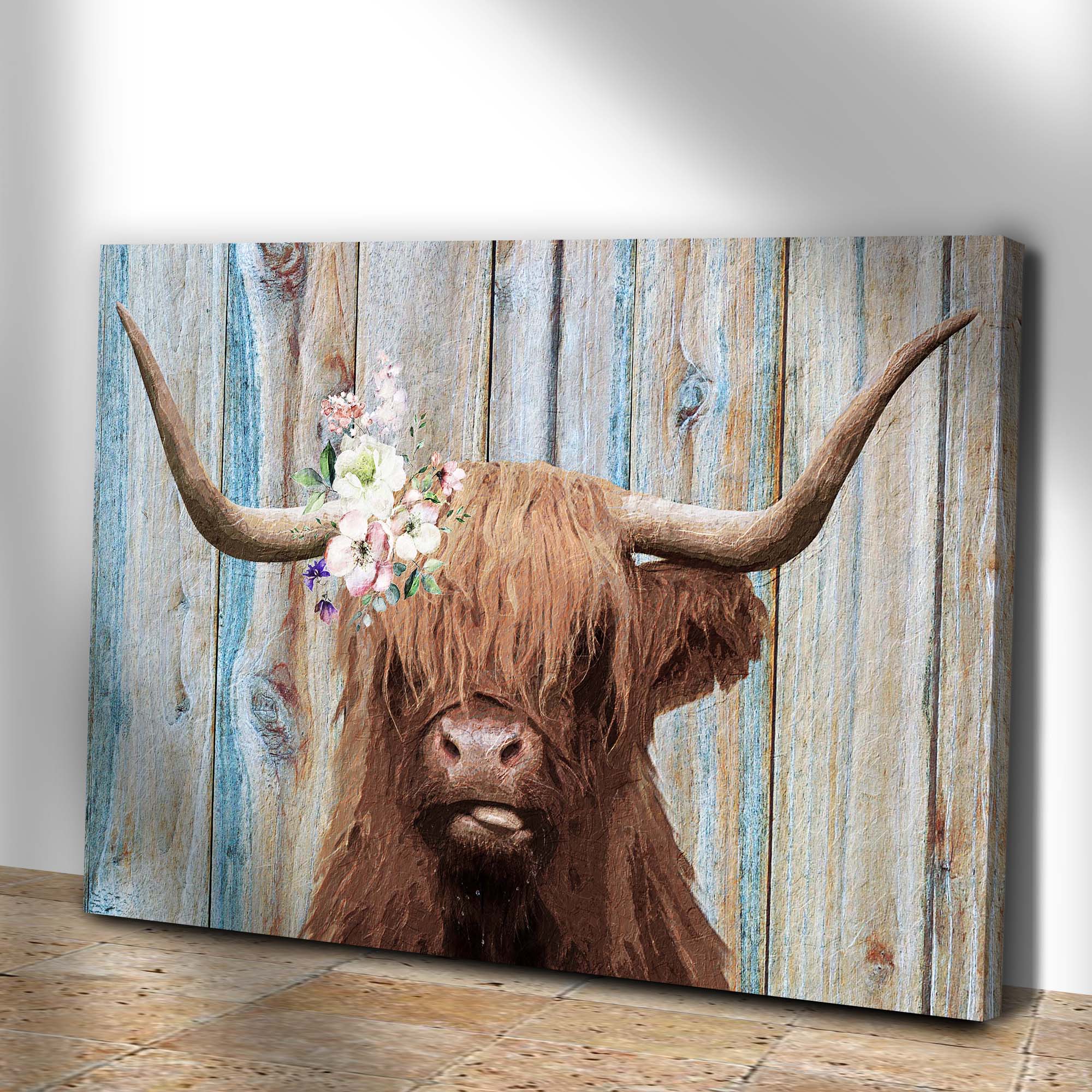 Highland Cow Rustic Painting Canvas Wall Art on sale at MyriadMart