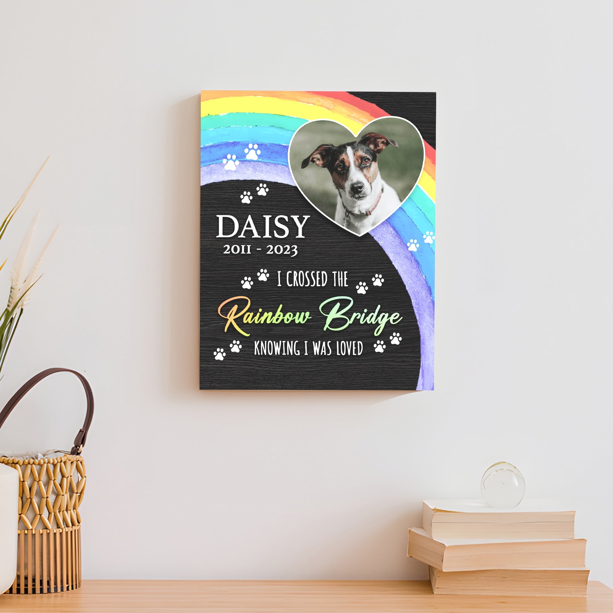 Pet Memorial Sign I Crossed The Rainbow Bridge on sale at MyriadMart