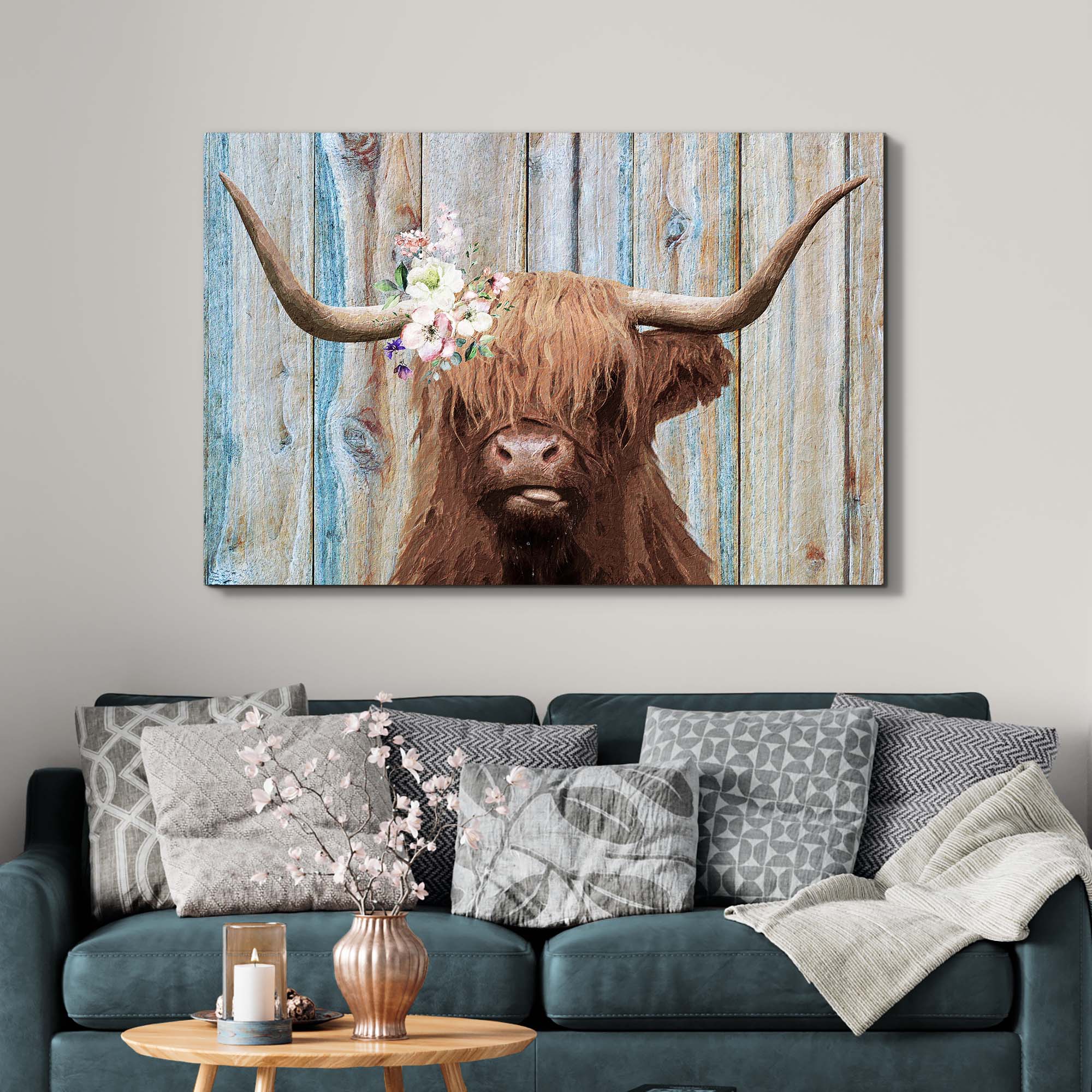 Highland Cow Rustic Painting Canvas Wall Art on sale at MyriadMart
