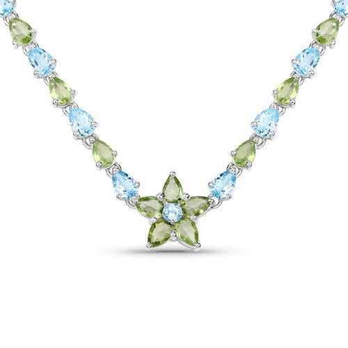 29.48 Carat Genuine Blue Topaz and Peridot .925 Sterling Silver Necklace on sale at MyriadMart