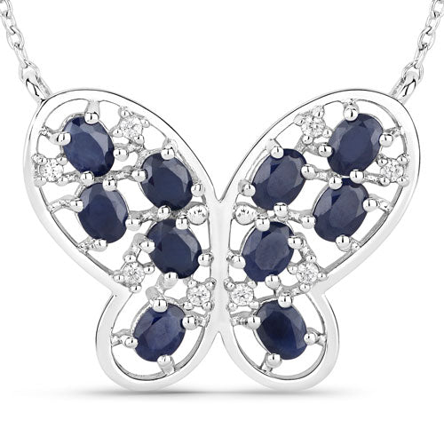 2.16 Carat Genuine Blue Sapphire and White Zircon .925 Sterling Silver Necklace on sale at MyriadMart