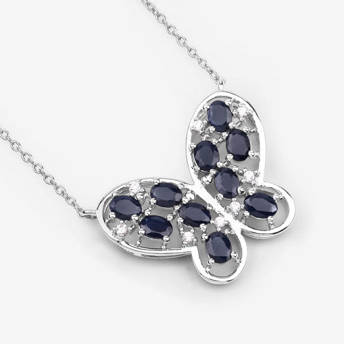 2.16 Carat Genuine Blue Sapphire and White Zircon .925 Sterling Silver Necklace on sale at MyriadMart