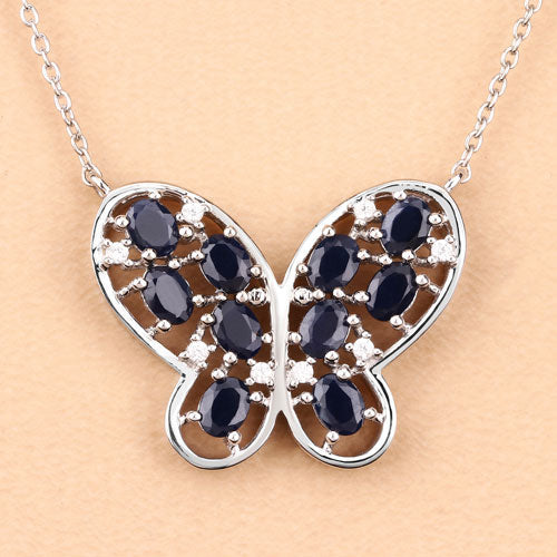 2.16 Carat Genuine Blue Sapphire and White Zircon .925 Sterling Silver Necklace on sale at MyriadMart