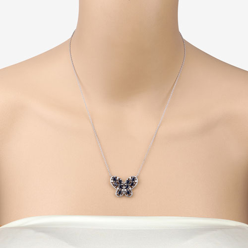 2.16 Carat Genuine Blue Sapphire and White Zircon .925 Sterling Silver Necklace on sale at MyriadMart