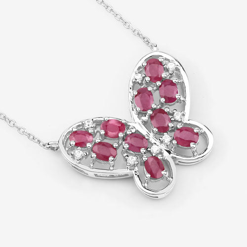 2.36 Carat Genuine Ruby and White Zircon .925 Sterling Silver Necklace on sale at MyriadMart