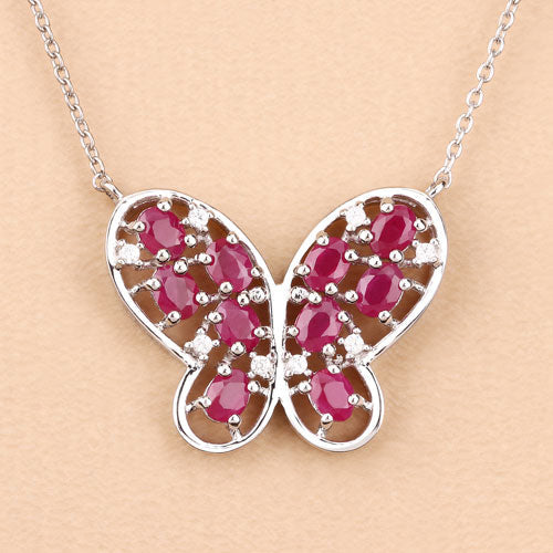 2.36 Carat Genuine Ruby and White Zircon .925 Sterling Silver Necklace on sale at MyriadMart