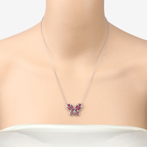 2.36 Carat Genuine Ruby and White Zircon .925 Sterling Silver Necklace on sale at MyriadMart