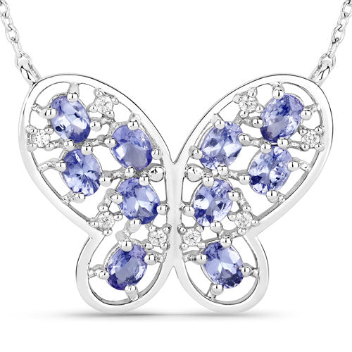 1.86 Carat Genuine Tanzanite and White Zircon .925 Sterling Silver Necklace on sale at MyriadMart