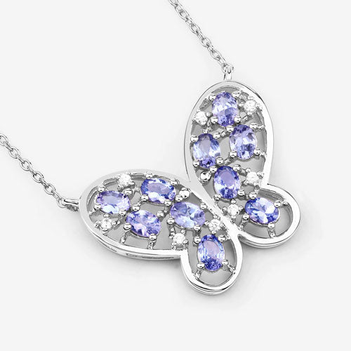 1.86 Carat Genuine Tanzanite and White Zircon .925 Sterling Silver Necklace on sale at MyriadMart