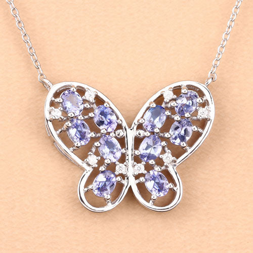 1.86 Carat Genuine Tanzanite and White Zircon .925 Sterling Silver Necklace on sale at MyriadMart