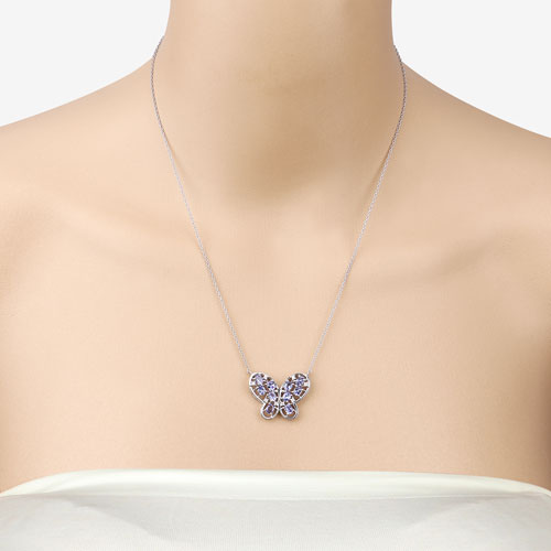 1.86 Carat Genuine Tanzanite and White Zircon .925 Sterling Silver Necklace on sale at MyriadMart