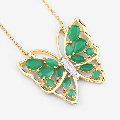 2.60 Carat Genuine Emerald and White Zircon .925 Sterling Silver Necklace on sale at MyriadMart