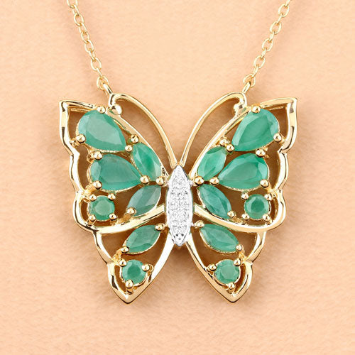 2.60 Carat Genuine Emerald and White Zircon .925 Sterling Silver Necklace on sale at MyriadMart