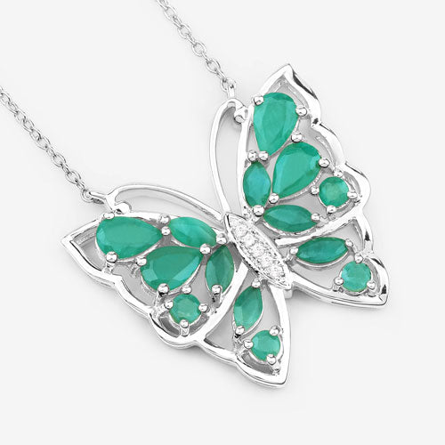 2.60 Carat Genuine Emerald and White Zircon .925 Sterling Silver Necklace on sale at MyriadMart