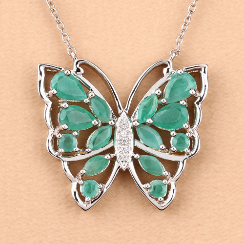 2.60 Carat Genuine Emerald and White Zircon .925 Sterling Silver Necklace on sale at MyriadMart