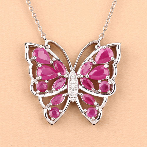 2.88 Carat Genuine Ruby and White Zircon .925 Sterling Silver Necklace on sale at MyriadMart