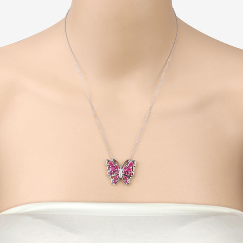 2.88 Carat Genuine Ruby and White Zircon .925 Sterling Silver Necklace on sale at MyriadMart