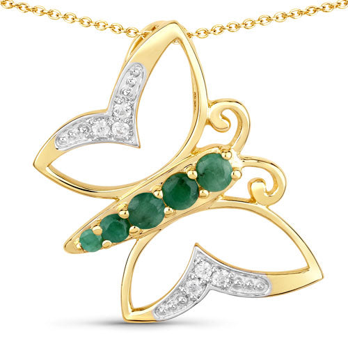 0.51 Carat Genuine Emerald and White Zircon .925 Sterling Silver Necklace on sale at MyriadMart