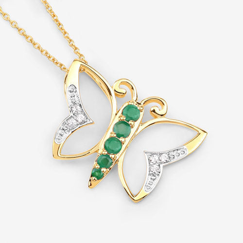 0.51 Carat Genuine Emerald and White Zircon .925 Sterling Silver Necklace on sale at MyriadMart