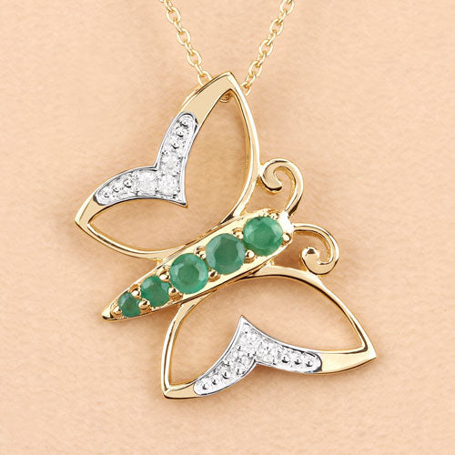 0.51 Carat Genuine Emerald and White Zircon .925 Sterling Silver Necklace on sale at MyriadMart