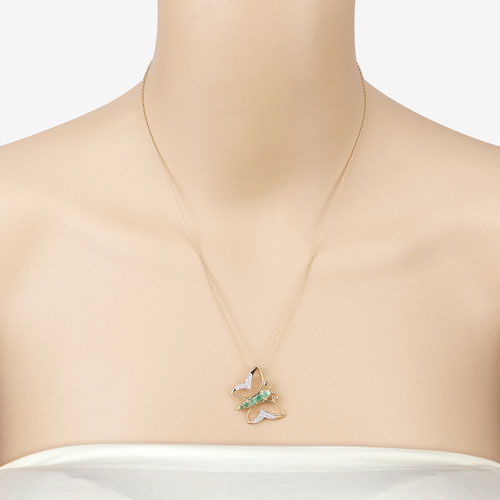0.51 Carat Genuine Emerald and White Zircon .925 Sterling Silver Necklace on sale at MyriadMart