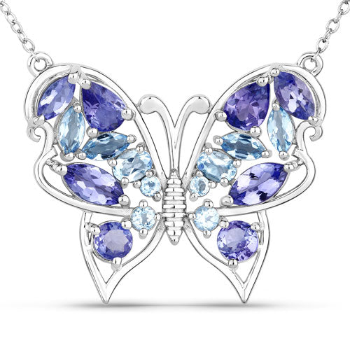 3.60 Carat Genuine Tanzanite and Swiss Blue Topaz .925 Sterling Silver Necklace on sale at MyriadMart