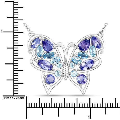 3.60 Carat Genuine Tanzanite and Swiss Blue Topaz .925 Sterling Silver Necklace on sale at MyriadMart