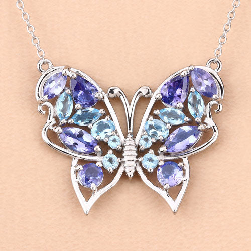 3.60 Carat Genuine Tanzanite and Swiss Blue Topaz .925 Sterling Silver Necklace on sale at MyriadMart