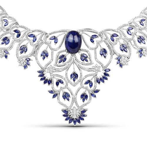 40.93 Carat Genuine Glass Filled Sapphire and White Diamond .925 Sterling Silver Necklace on sale at MyriadMart