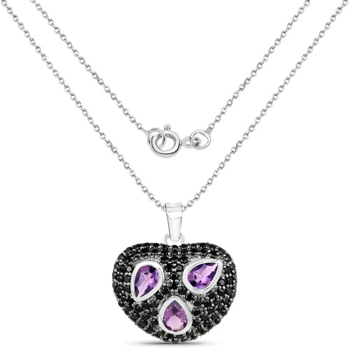 3.19 Carat Genuine Amethyst and Black Spinel .925 Sterling Silver Pendant on sale at MyriadMart