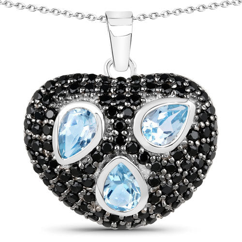3.52 Carat Genuine Blue Topaz and Black Spinel .925 Sterling Silver Pendant on sale at MyriadMart