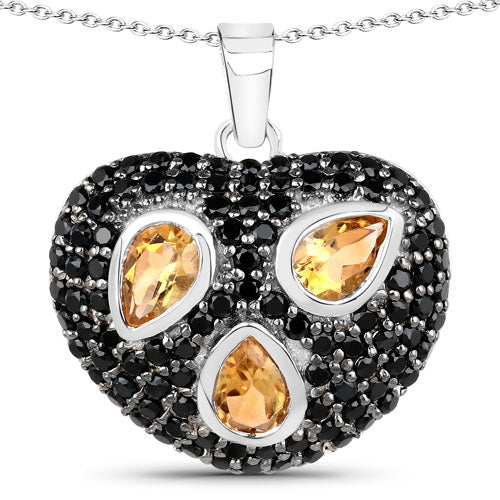 3.19 Carat Genuine Citrine and Black Spinel .925 Sterling Silver Pendant on sale at MyriadMart