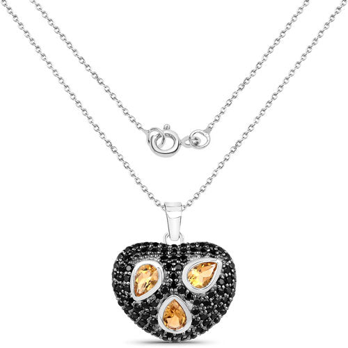 3.19 Carat Genuine Citrine and Black Spinel .925 Sterling Silver Pendant on sale at MyriadMart