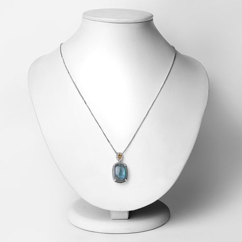11.05 Carat Genuine Labradorite and White Diamond 14K Yellow Gold with .925 Sterling Silver Pendant on sale at MyriadMart