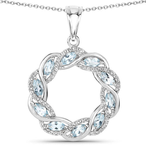 1.93 Carat Genuine Blue Topaz and White Topaz .925 Sterling Silver Pendant on sale at MyriadMart