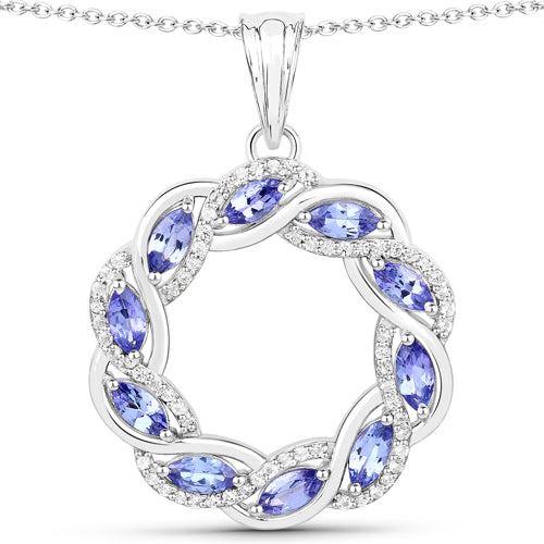 1.73 Carat Genuine Tanzanite and White Topaz .925 Sterling Silver Pendant on sale at MyriadMart
