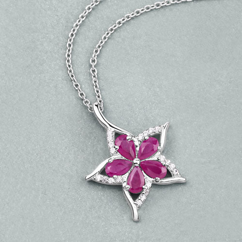 1.37 Carat Genuine Ruby and White Zircon .925 Sterling Silver Pendant on sale at MyriadMart