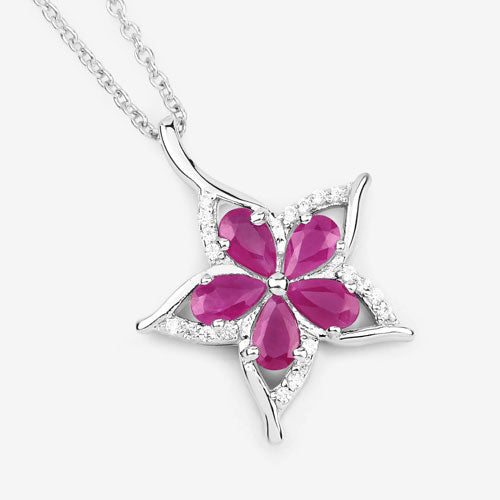 1.37 Carat Genuine Ruby and White Zircon .925 Sterling Silver Pendant on sale at MyriadMart