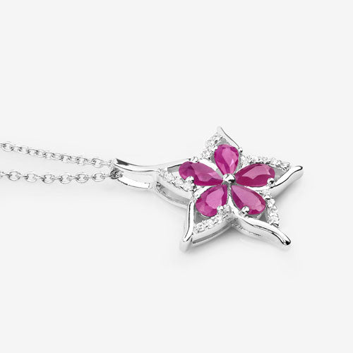 1.37 Carat Genuine Ruby and White Zircon .925 Sterling Silver Pendant on sale at MyriadMart