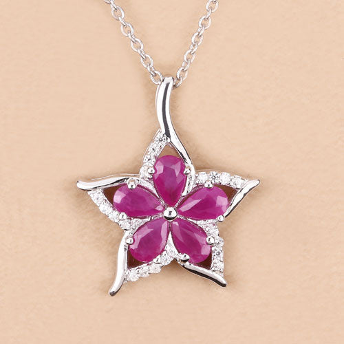 1.37 Carat Genuine Ruby and White Zircon .925 Sterling Silver Pendant on sale at MyriadMart