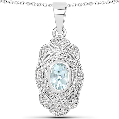0.48 Carat Genuine Aquamarine and White Topaz .925 Sterling Silver Pendant on sale at MyriadMart
