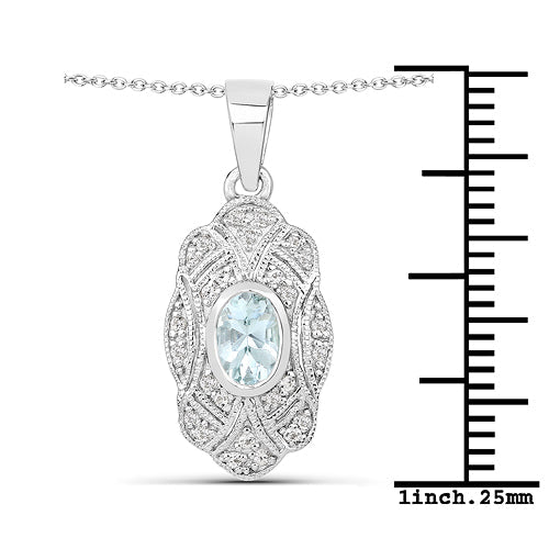 0.48 Carat Genuine Aquamarine and White Topaz .925 Sterling Silver Pendant on sale at MyriadMart